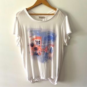 3/$30💚Smart Set white graphic keyhole short sleeve tee size large womens